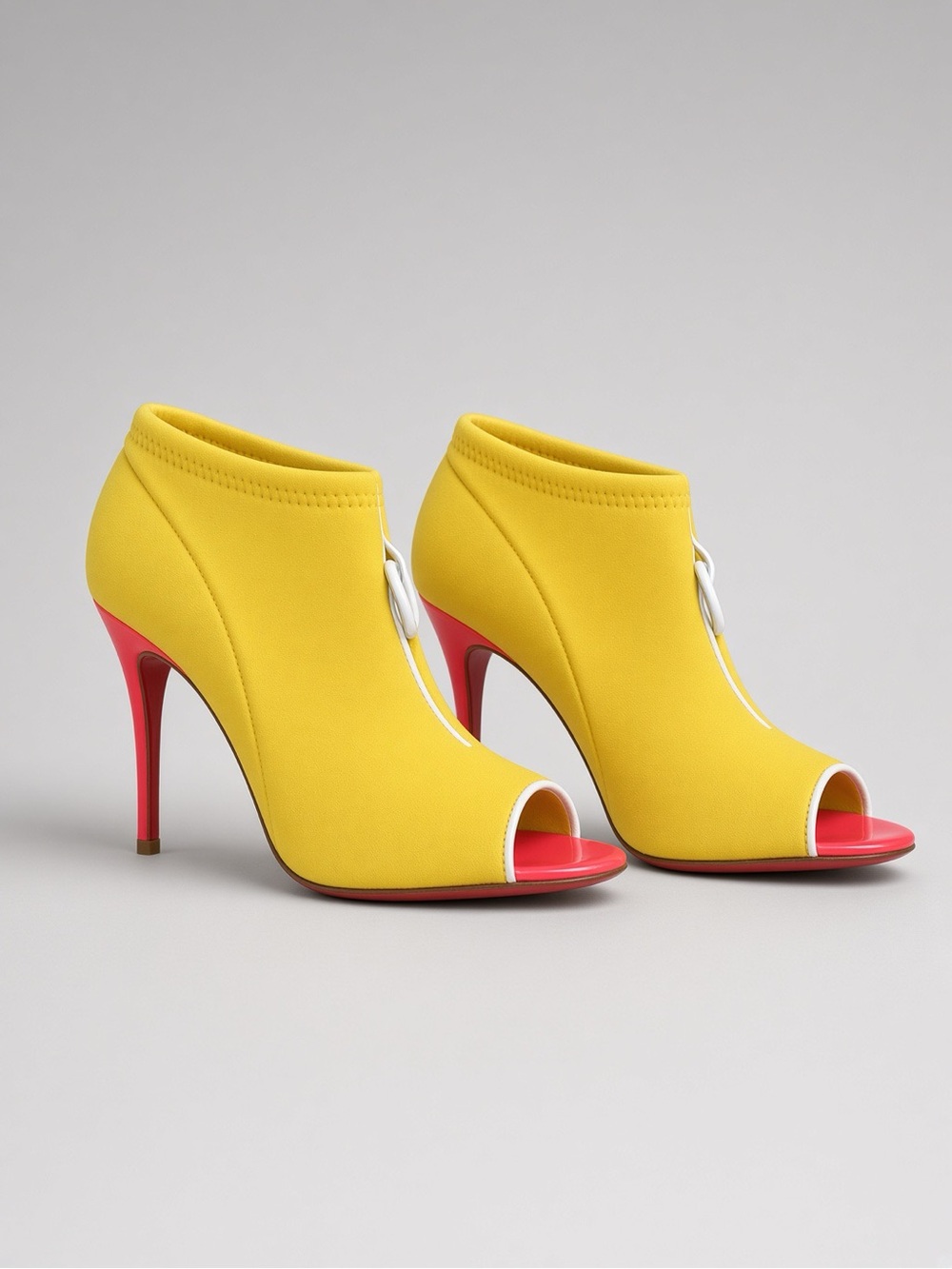 Christian Louboutin Snorkelling 100 Yellow Neoprene Fluo Pink 37.5 US 7.5 B